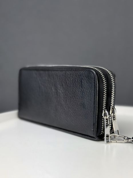 Чоловічий клатч-гаманець із зернистої натуральної шкіри, чорний