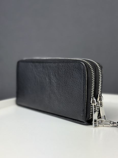 Чоловічий чорний клатч-гаманець із натуральної зернистої шкіри