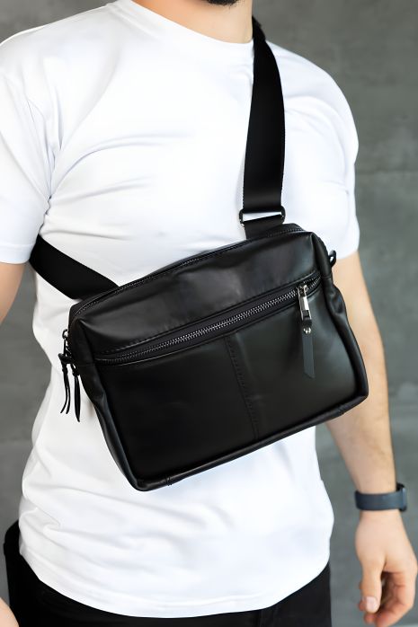 Чоловіча сумка через плече SKILL, шкіряна, чорна Чоловіча сумка через плече SKILL, шкіряна, чорна
