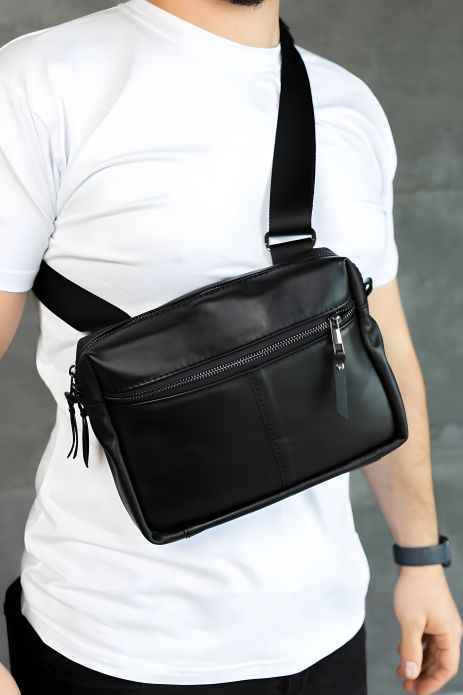 Чоловіча сумка через плече SKILL, шкіряна, чорна Чоловіча сумка через плече SKILL, шкіряна, чорна
