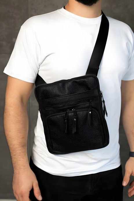 Чоловіча сумка через плече SKILL, шкіряна, чорна Чоловіча сумка через плече SKILL, шкіряна, чорна