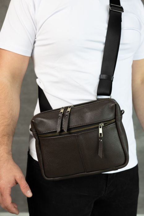 Сумка чоловіча SKILL через плече шкіряна коричнева