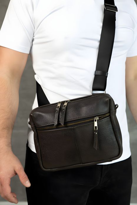 Чоловіча шкіряна сумка SKILL через плече, коричнева