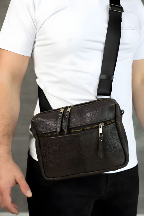 Мужская кожаная сумка через плечо коричневая SKILL