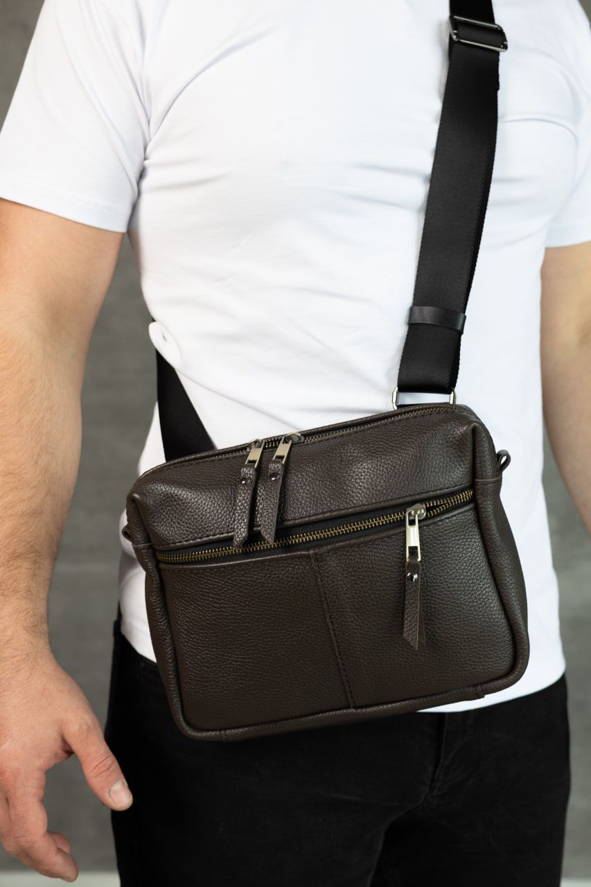 Сумка чоловіча SKILL через плече шкіряна коричнева Сумка чоловіча SKILL через плече шкіряна коричнева