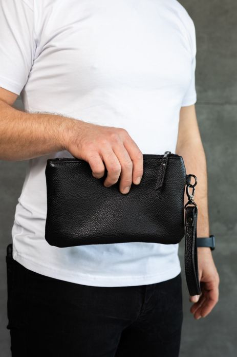 Шкіряний клатч із натуральної зернистої шкіри SKILL, чорний