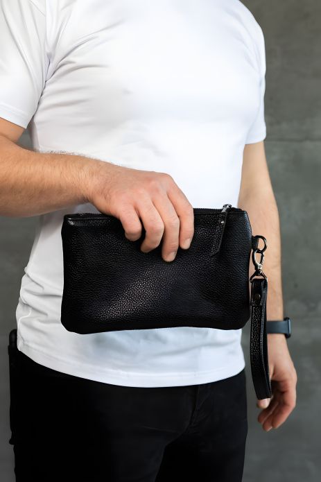 Клатч из натуральной зернистой кожи SKILL, черный