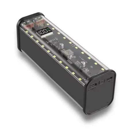 Корпус повербанку DIY BQ-S21PD/S87PD-V1 22.5W під АКБ 4x21700 2xUSB-A, Type-C in/out, Lightning in BLACK-TRANSPARENT