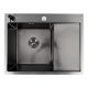 Черная кухонная мойка 65*50 L PVD VALESO Handmade DÉCOR (сифон круглый, 3,0/0,8)