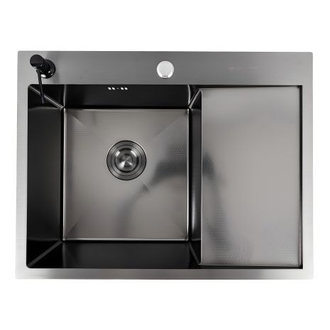 Черная кухонная мойка 65*50 L PVD VALESO Handmade DÉCOR (сифон круглый, 3,0/0,8)