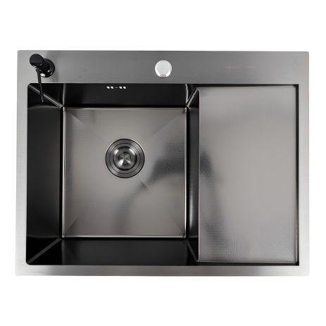 Черная кухонная мойка 65*50 L PVD VALESO Handmade DÉCOR (сифон круглый, 3,0/0,8)