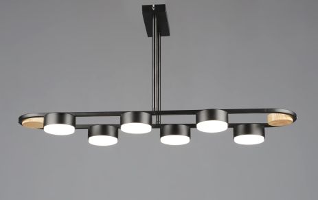 Люстра стельова світлодіодна на 6 плафонів VALESO N6720/6 GX53 Чорний + Дерево N6720/6