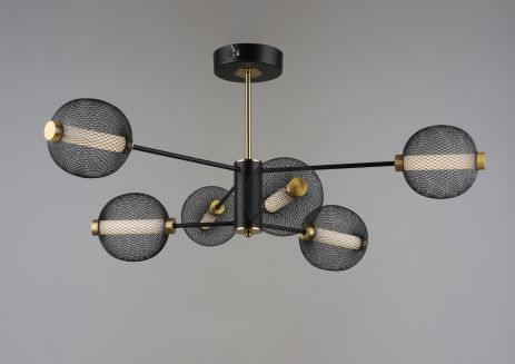 Люстра потолочная светодиодная VALESO 6 плафонов LED Черный Золото Металл 3000K+6500K YH1464/6