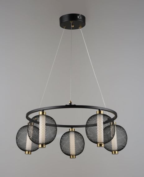 Люстра підвісна світлодіодна VALESO 5 плафонів LED Чорний Золото Метал 3000K+6500K YH1466/5