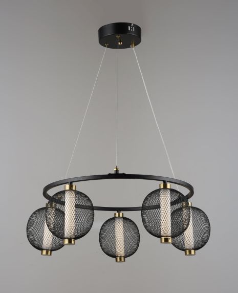 Підвісна світлодіодна люстра VALESO з 5 плафонами LED Чорний Золото Метал 3000K+6500K YH1466/5