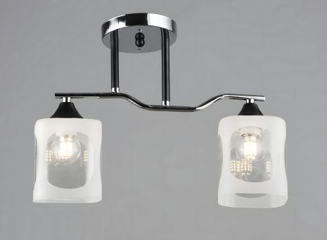 Потолочная люстра на 2 плафона VALESO E27 Хром Черный Стекло Сталь K2284/2