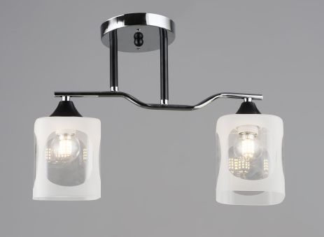 Люстра стельова на 2 плафони VALESO E27 Хром Чорний Скло Сталь K2284/2