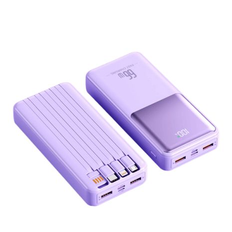 Power Bank 20000 мАч 66Вт с четырьмя встроенными кабелями и быстрой зарядкой PD/QC (JM-803) Сиреневый