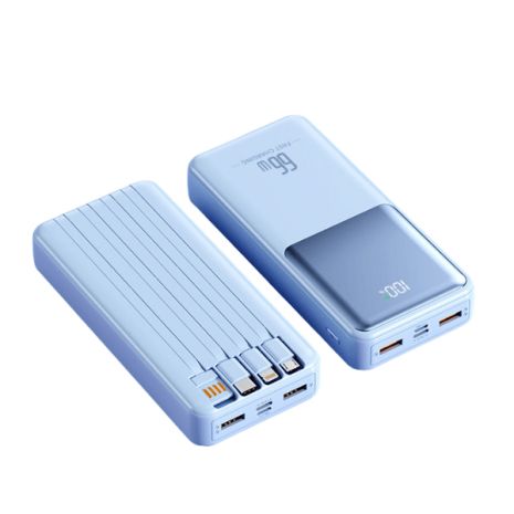 Power Bank 20000 мАч 66Вт с четырьмя встроенными кабелями и быстрой зарядкой PD/QC (JM-803) Синий