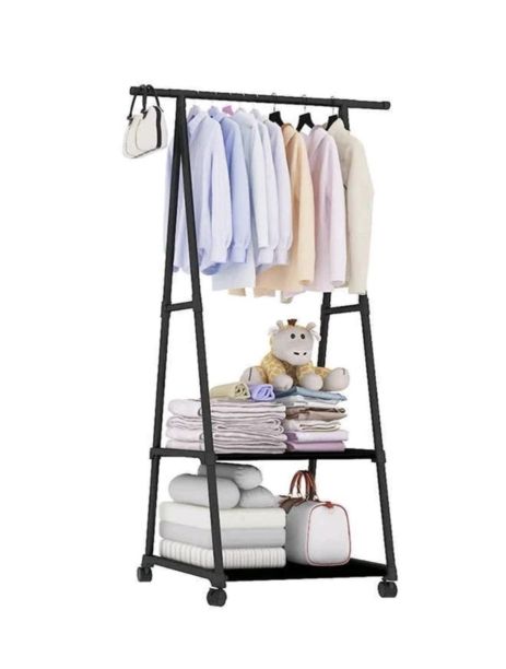 Стійка для одягу пересувна 55*42*160 см А-образна з поличками Стійка для одягу пересувна 55*42*160 см А-образна з поличками