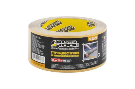 Поліпропіленова двостороння стрічка 50 мм 25 м MASTERTOOL 77-3525 Поліпропіленова двостороння стрічка 50 мм 25 м MASTERTOOL 77-3525