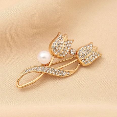 Брошка Квітка тюльпан та перли шпилька з кристалами перлами Брошка Квітка тюльпан та перли шпилька з кристалами перлами