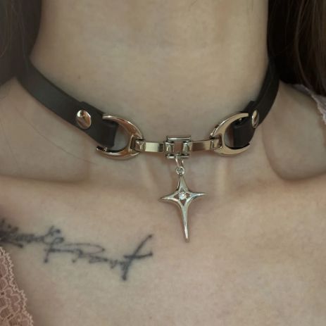 Кожаный черный чокер со звездой с подвеской звезда в стиле Панк готический ошейник