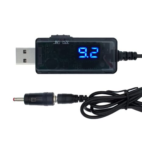 USB кабель 5V - DC 9V/12V (910V) з перемикачем для Wi-Fi роутера від повербанка (синій LED) Black