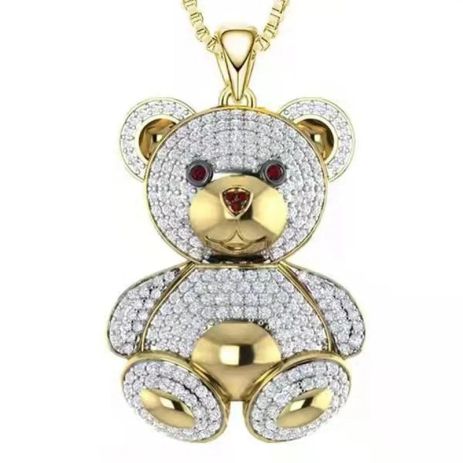Кулон милый медведь с белыми кристаллами подвеска мишка