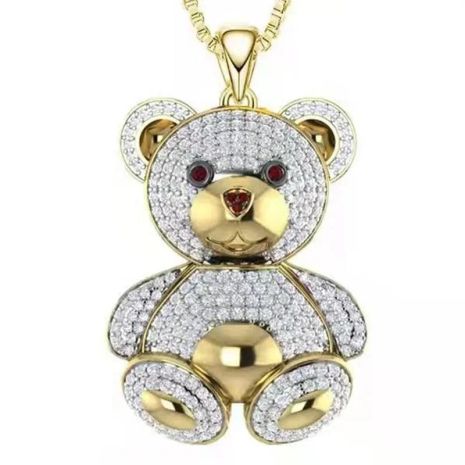 Кулон милый медведь с белыми кристаллами подвеска мишка