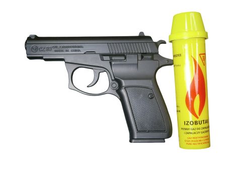 Газовая зажигалка-пистолет CZ 83 "Че Зет 83" турбо металлическая сувенирная черная + газ баллон 80 мл