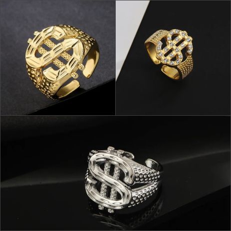 Кольцо знак $ доллар США кольцо хип-хоп регулируемый золотой цвет