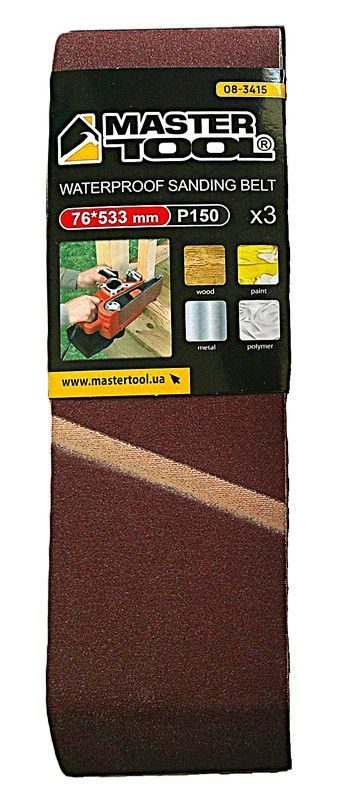 Стрічка шліфувальна збіжжя 150 76×533 мм 3 шт MASTERTOOL 08-3415