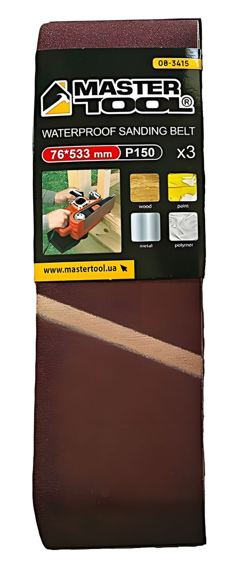 Набір шліфувальних стрічок збіжжя 150 76×533 мм 3 шт MASTERTOOL 08-3415 Набір шліфувальних стрічок збіжжя 150 76×533 мм 3 шт MASTERTOOL 08-3415