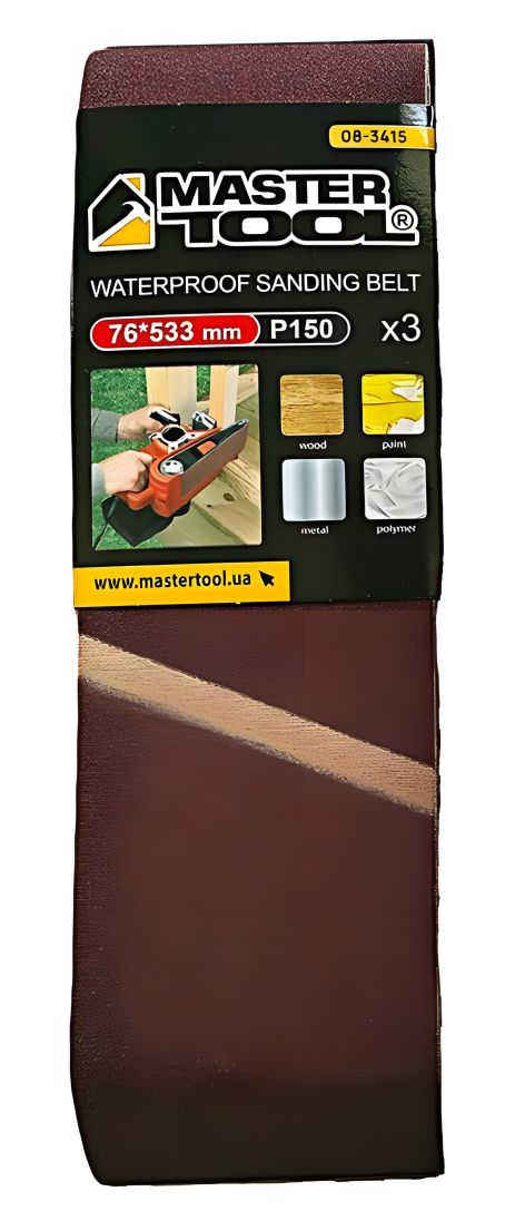 Абразивная шлифовальная лента зерно 150, 76×533 мм, 3 шт MASTERTOOL 08-3415