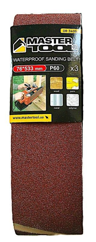 Стрічка шліфувальна збіжжя 60 76×533 мм 3 шт MASTERTOOL 08-3406