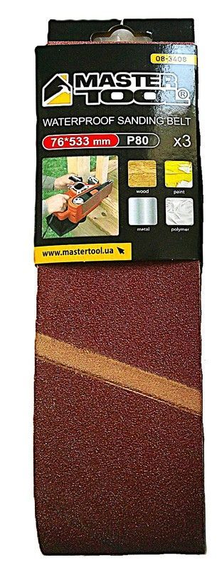 Лента шлифовальная зерно 80 76×533 мм 3 шт MASTERTOOL 08-3408 Лента шлифовальная зерно 80 76×533 мм 3 шт MASTERTOOL 08-3408