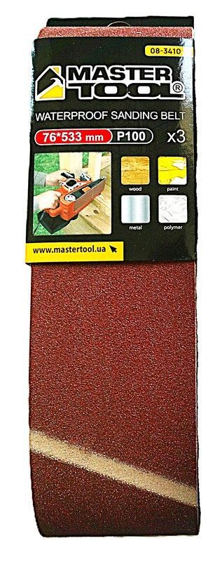 Стрічка шліфувальна збіжжя 100 76×533 мм 3 шт MASTERTOOL 08-3410