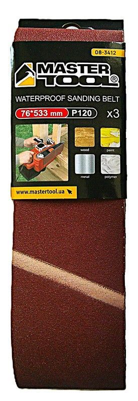 Лента шлифовальная зерно 120 76×533 мм 3 шт MASTERTOOL 08-3412 Лента шлифовальная зерно 120 76×533 мм 3 шт MASTERTOOL 08-3412