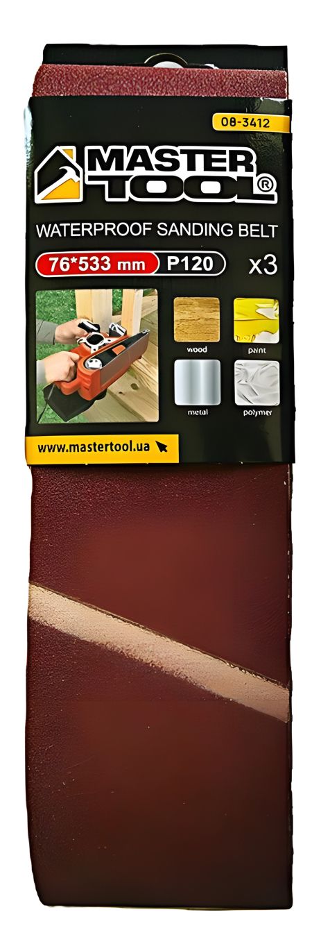 MASTERTOOL Шліфувальна стрічка зерно 120 76×533 мм 3 шт 08-3412