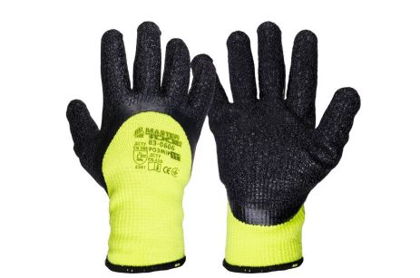 Рукавички акрилові утеплені з зморшкуватим латексним покриттям 11" 12 пар неоново-чорні MASTERTOOL 83-0606doz