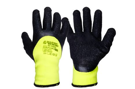 Утепленные акриловые перчатки с читым латексным покрытием ¾ 11" 12 пар неоново-черные MASTERTOOL 83-0606doz