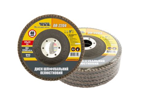 Лепестковый шлифовальный диск Т27 зерно 40 125×22 мм 5 шт MASTERTOOL 08-2204PC Лепестковый шлифовальный диск Т27 зерно 40 125×22 мм 5 шт MASTERTOOL 08-2204PC