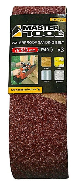 Стрічка шліфувальна збіжжя 40 76×533 мм 3 шт MASTERTOOL 08-3404 Стрічка шліфувальна збіжжя 40 76×533 мм 3 шт MASTERTOOL 08-3404