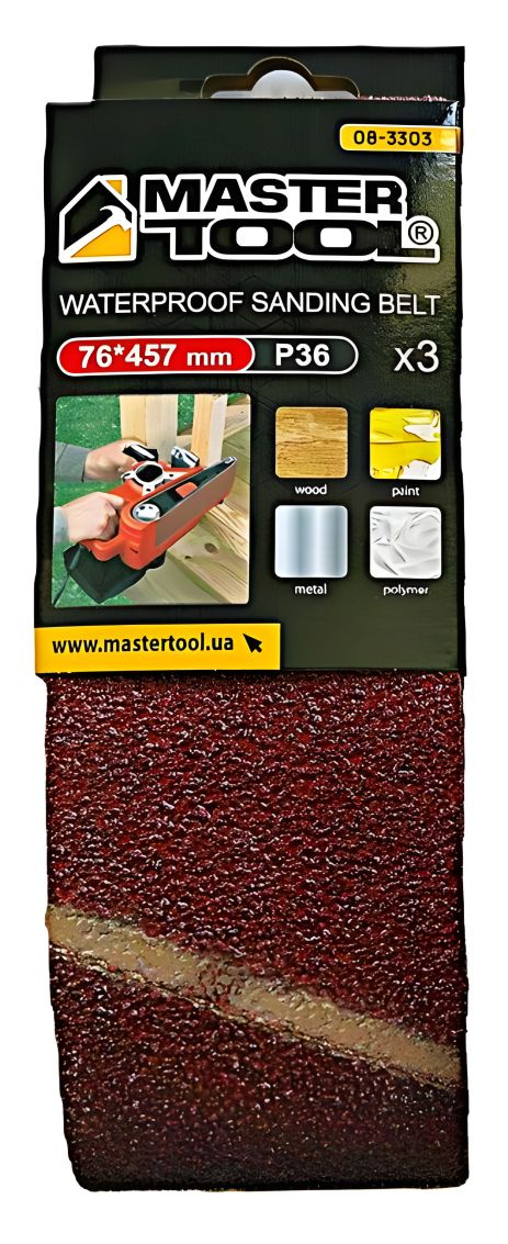 Шліфувальна стрічка зерно 36 76×457 мм, набір 3 шт MASTERTOOL 08-3303