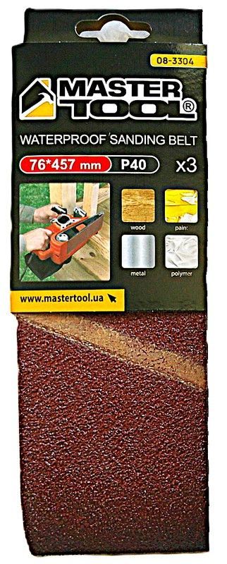 Стрічка шліфувальна зерно 40 76×457 мм 3 шт MASTERTOOL 08-3304