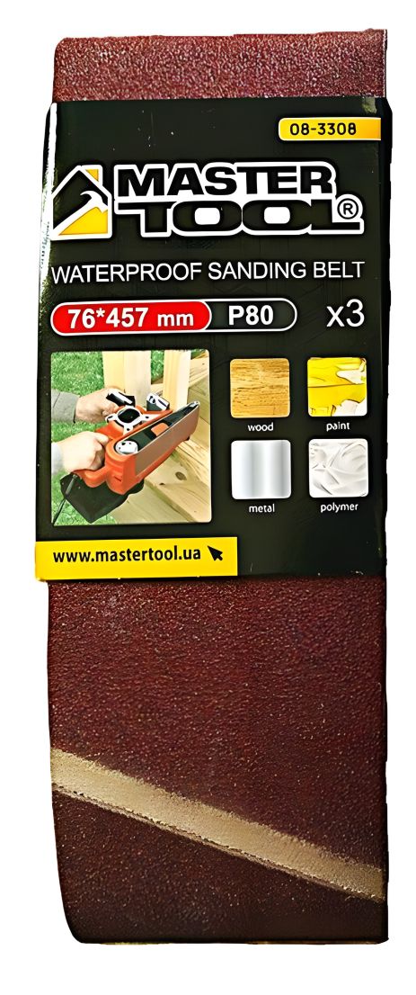 Шліфувальна стрічка зернистість 80 76×457 мм комплект 3 шт MASTERTOOL 08-3308 Шліфувальна стрічка зернистість 80 76×457 мм комплект 3 шт MASTERTOOL 08-3308