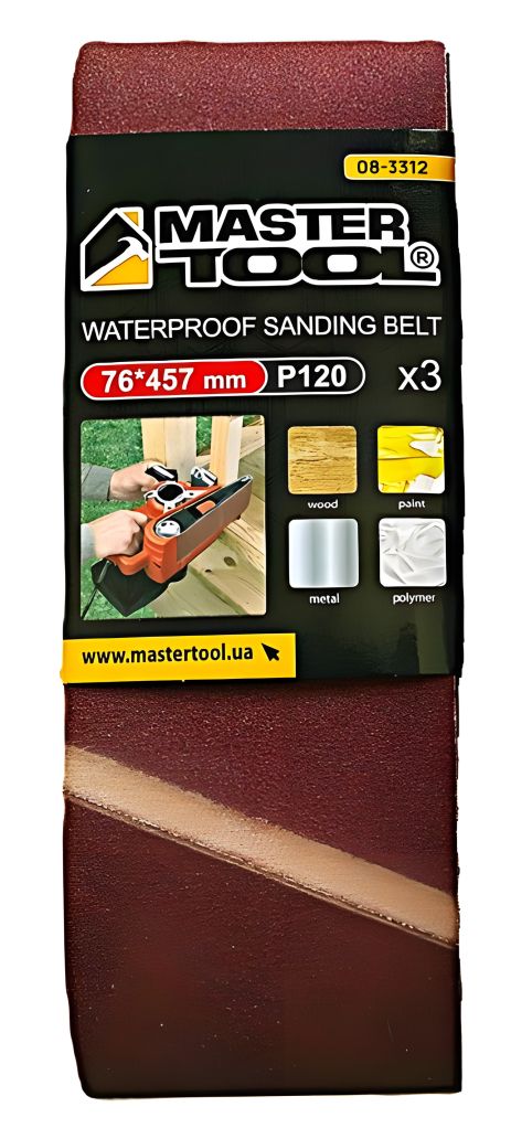 Абразивная шлифовальная лента зерно 120, 76×457 мм, 3 шт MASTERTOOL 08-3312