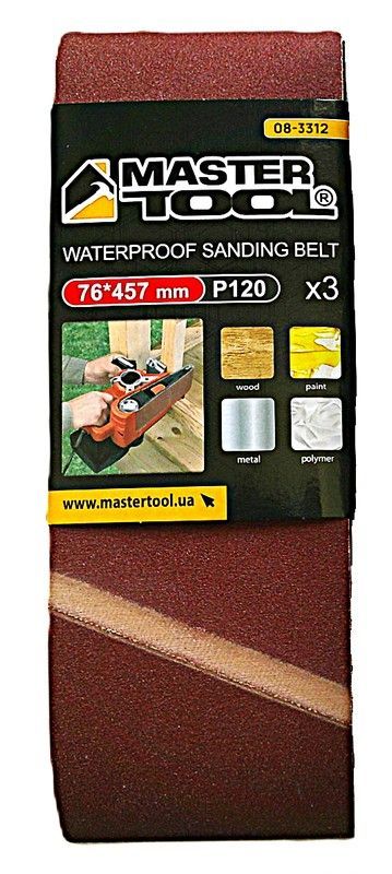 Стрічка шліфувальна зерно 120 76×457 мм 3 шт MASTERTOOL 08-3312