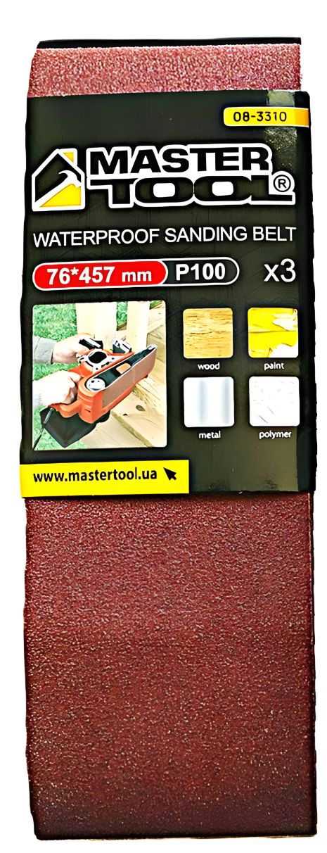 Лента шлифовальная зерно 100 76×457 мм 3 шт - MASTERTOOL 08-3310